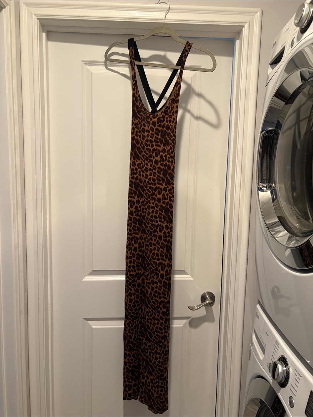 Leopard Print Maxi Slip Dress with V-Back
